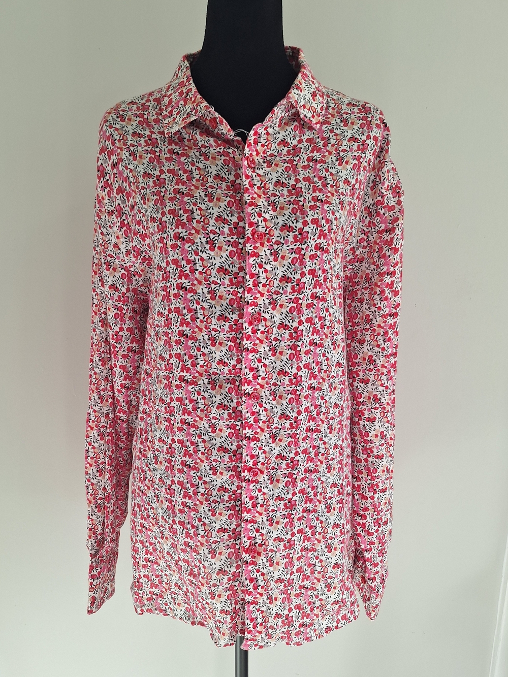 Raffi Pure Linen Pink And Red Floral Button-Front Shirt